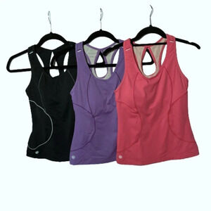 Athleta Energy Yoga Tank Tops, Set‎ of Three, Black, Lavender, Coral,  Size XS